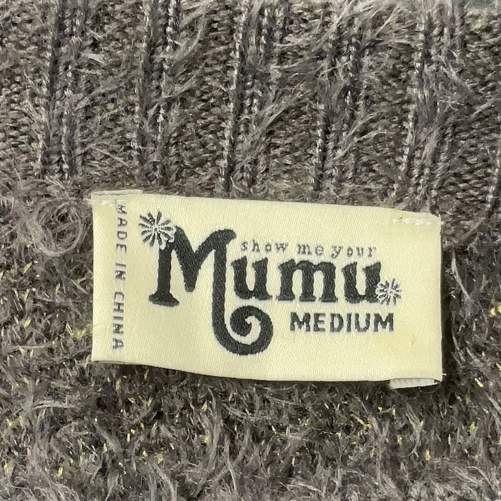 Show Me Your MuMu Eyelash Soft Gray Sweater Gold Sparkle Stars, medium - Picture 3 of 5